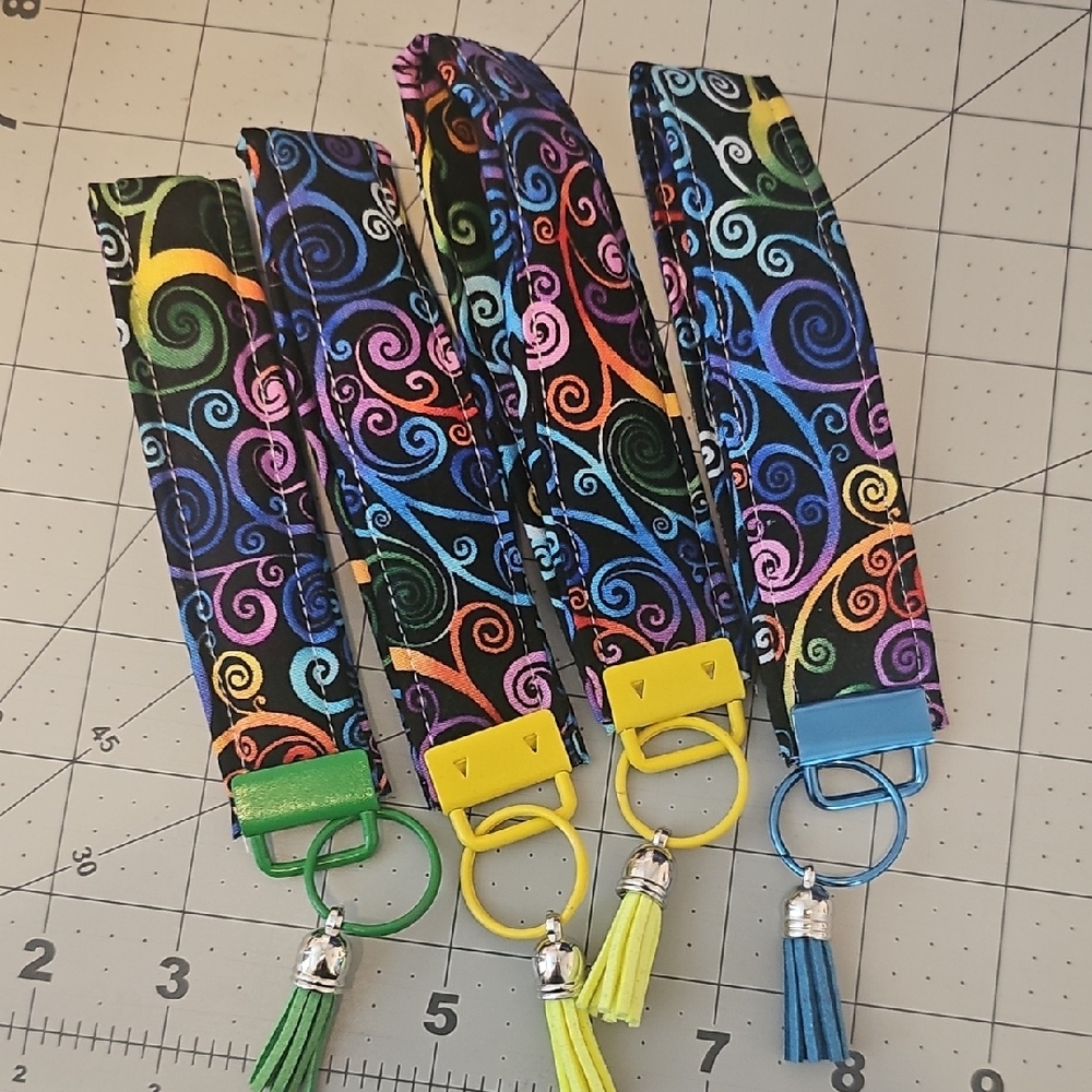 Rainbow Swirl Wristlet Keychains with Tassels
